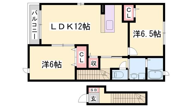カーサ プラシードII番館(2LDK/2階)の間取り写真