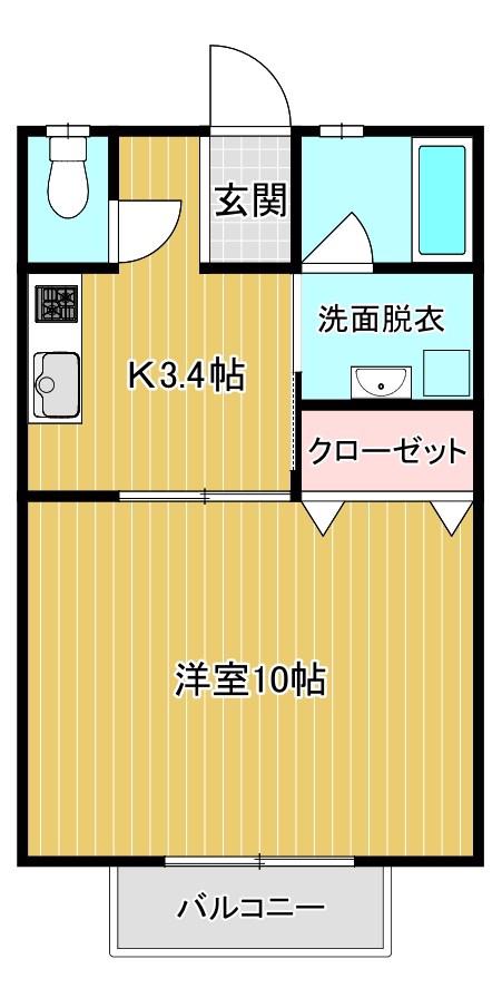 ダックかんばら(1K/2階)の間取り写真