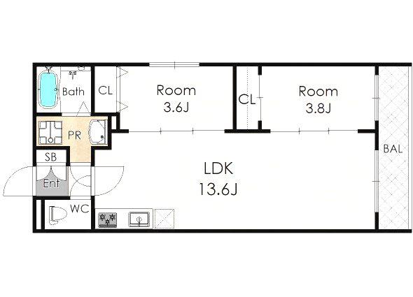 TIO住吉大社(2LDK/3階)の間取り写真