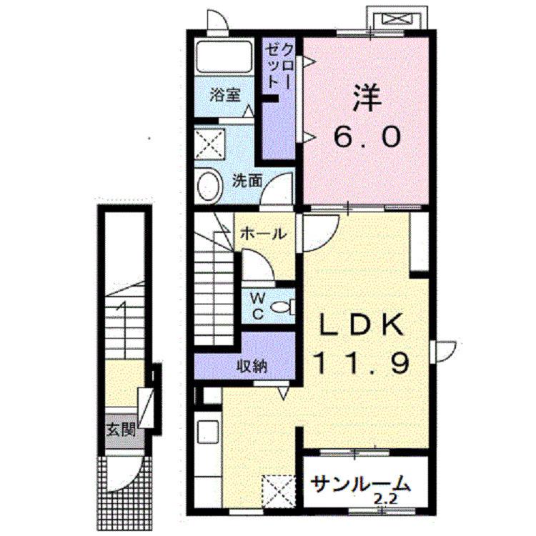 メイプル ジェルメC(1LDK/2階)の間取り写真