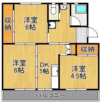 ビレッジハウス水巻2号棟(3DK/3階)の間取り写真