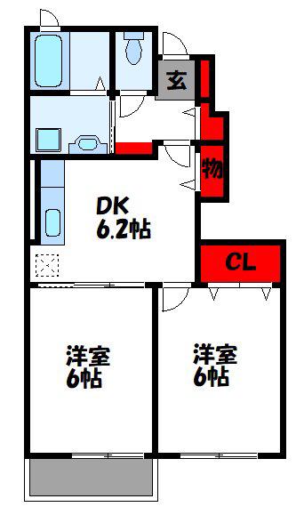 サニーサイトB棟(2DK/1階)の間取り写真