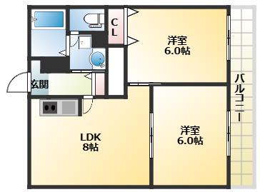 ハイツヨシダ(2LDK/3階)の間取り写真