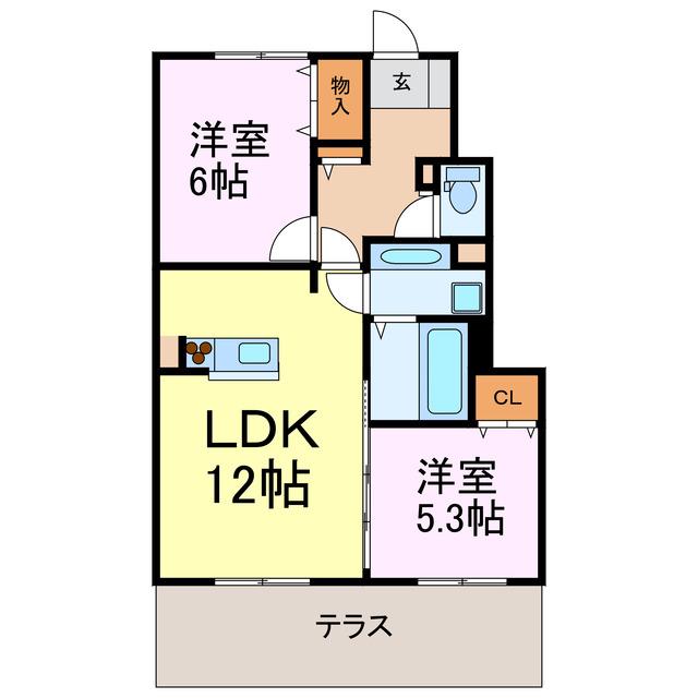 サンヴィラージュ(2LDK/1階)の間取り写真