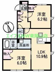 アルトーレ カーサ A棟(2LDK/1階)の間取り写真
