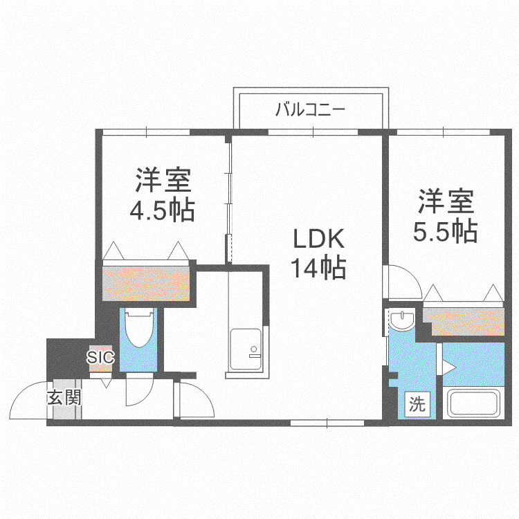 ブランシャールTSCOURT麻生(2LDK/3階)の間取り写真