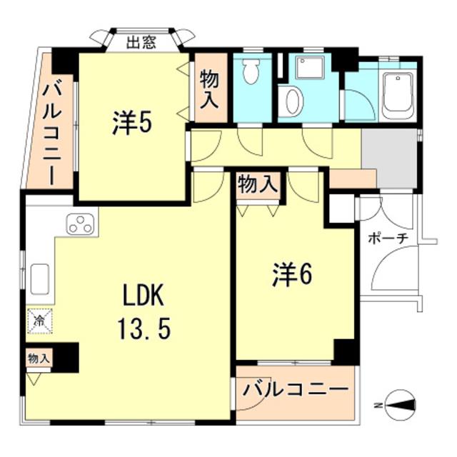 芦屋ニューコーポI番館(2LDK/2階)の間取り写真