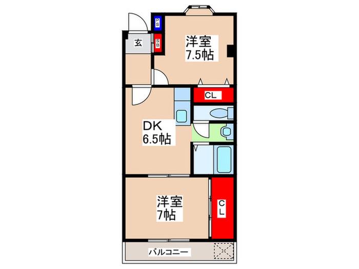 カサブランカ守口(2DK/1階)の間取り写真