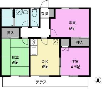 メゾンドラペII(3DK/1階)の間取り写真