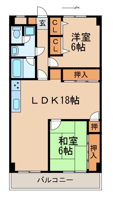 Kハウス福島(2LDK/4階)の間取り写真