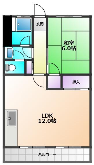 三沢ビル(1LDK/4階)の間取り写真