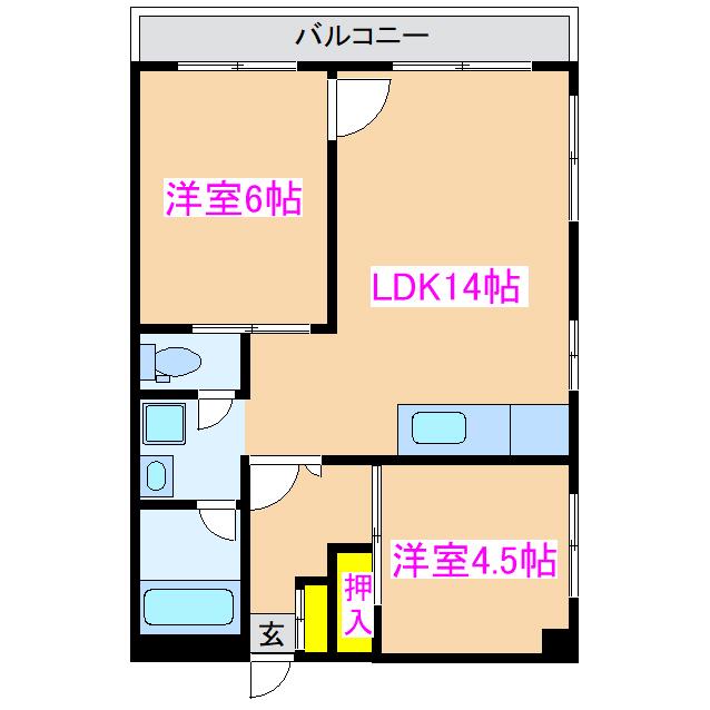 共栄コーポ(2LDK/4階)の間取り写真