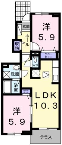 ロータス南島田C(2LDK/1階)の間取り写真