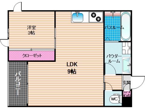 レガレストパークアベニュー春日(1LDK/2階)の間取り写真