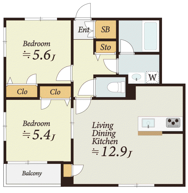 URBAN SUITES KUNITACHIアーバンスイーツクニタチ(2LDK/1階)の間取り写真