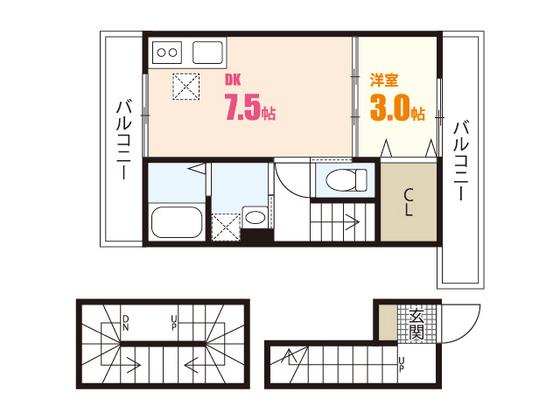 SHAMBRE古市A棟(1DK/3階)の間取り写真