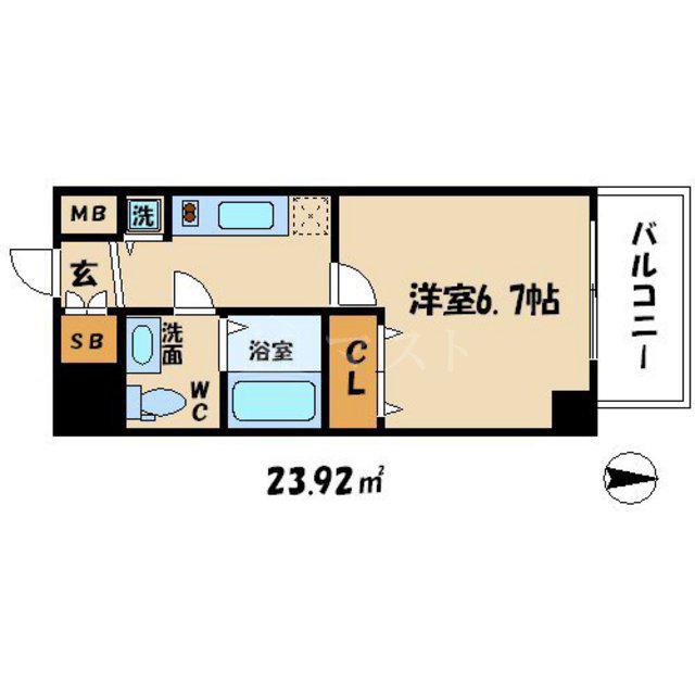 エスライズ東本町(1K/11階)の間取り写真