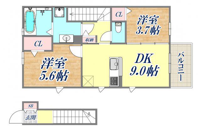 グランデディーオA棟(2DK/2階)の間取り写真