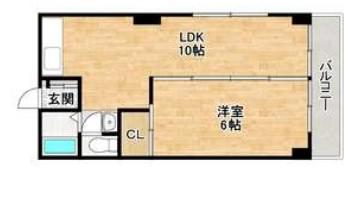 グローリィハイツ八戸ノ里(1LDK/1階)の間取り写真
