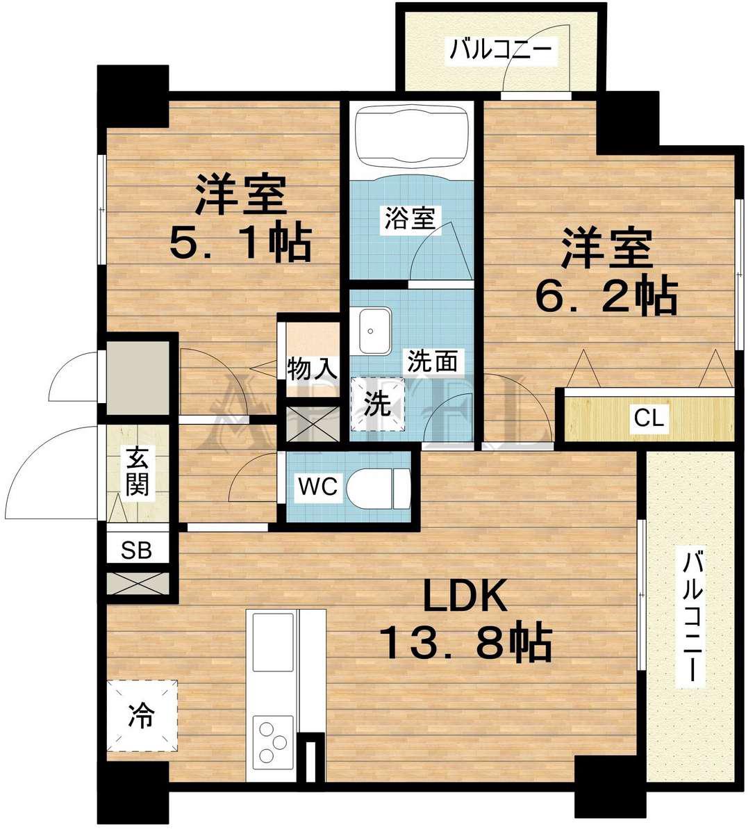 VILLAGE土佐堀(2LDK/2階)の間取り写真