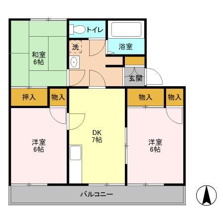大崎台グリーンタウン6B棟(3DK/2階)の間取り写真
