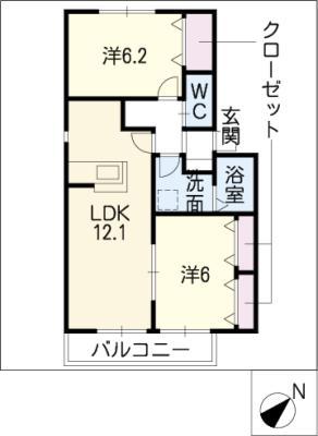サンステージ中根 A棟(2LDK/2階)の間取り写真
