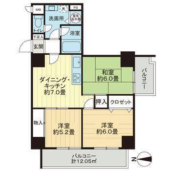 ライオンズマンション博多(3DK/7階)の間取り写真