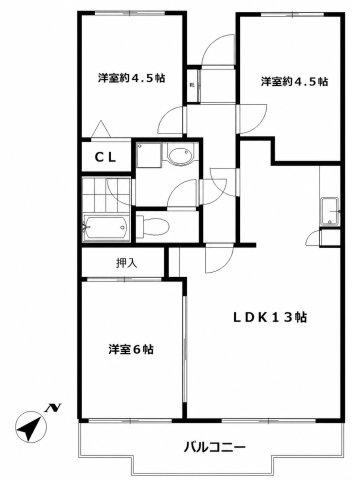 オークビレッジ1号棟(3LDK/2階)の間取り写真