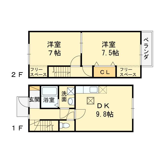 グレイス加茂B棟(2DK/1階)の間取り写真