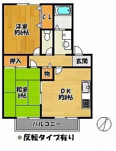 ヴィラモンテA棟(2DK/1階)の間取り写真