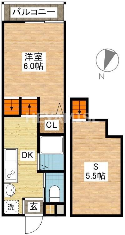 玉園UK(1SDK/2階)の間取り写真