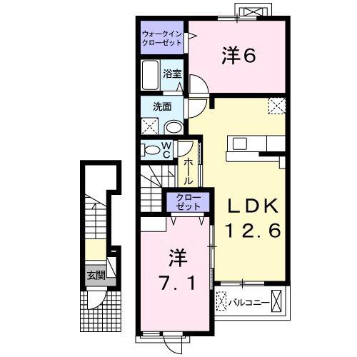 グランデ・カーサ・エイ(2LDK/2階)の間取り写真