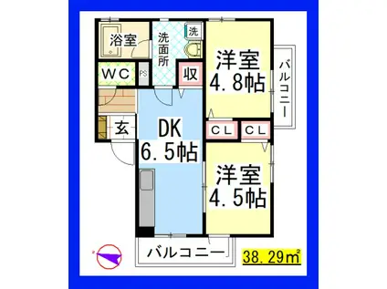 クレスト南林間A(2DK/1階)の間取り写真