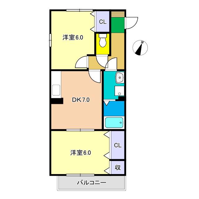 グレイス五台山(2DK/2階)の間取り写真