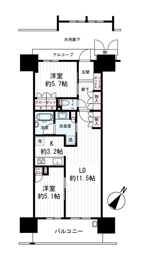 大阪ベイレジデンス(2LDK/15階)の間取り写真