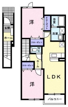 ヴァンエコールB(2LDK/2階)の間取り写真