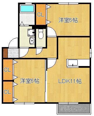 メゾン宮田 C棟(2LDK/2階)の間取り写真