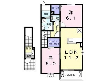 ルミウス A棟(2LDK/2階)の間取り写真