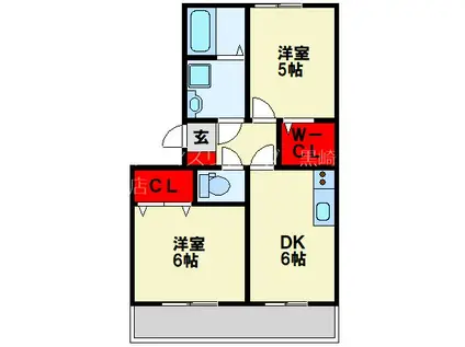 クレッシェンド黒崎(2DK/1階)の間取り写真