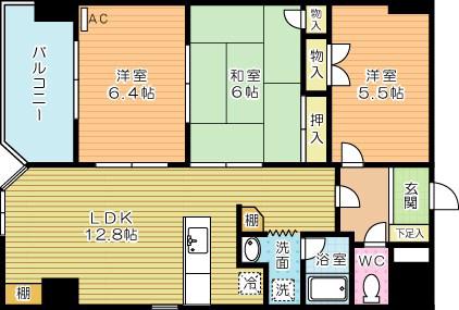 ウィルステージ霧ヶ丘(3LDK/4階)の間取り写真