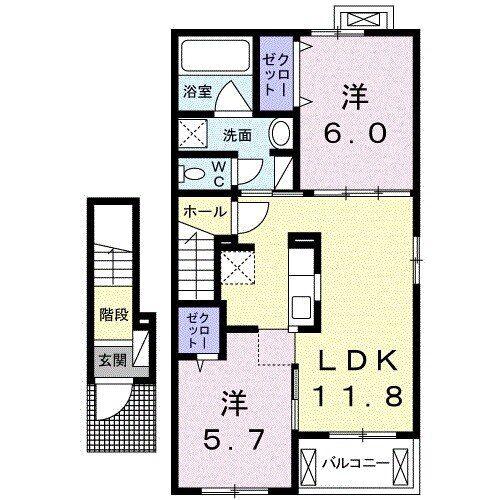 グランプラザ弐番館(2LDK/2階)の間取り写真