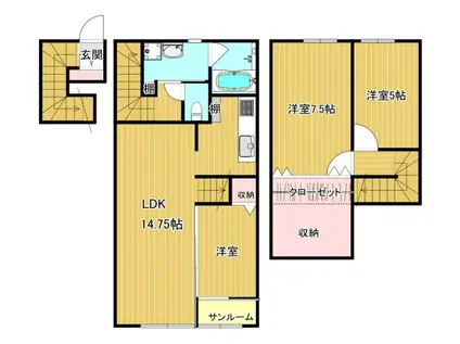 ルミエールE棟(3LDK/2階)の間取り写真