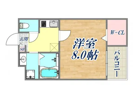 ワコーレヴィータ春日野道(1K/1階)の間取り写真