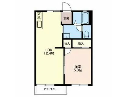 フレグランス可美B(1LDK/1階)の間取り写真