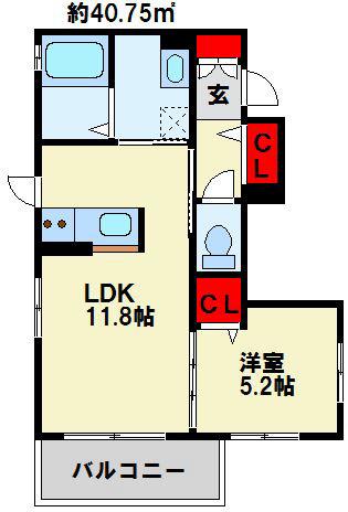シャーメゾン藤崎(1LDK/1階)の間取り写真