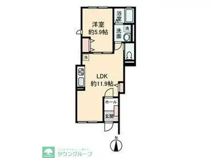 GOOD TIME(1LDK/1階)の間取り写真