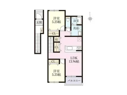 メビウステラス(2LDK/2階)の間取り写真