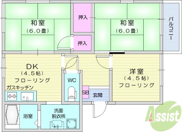 ガーデンハウス沖野A(3DK/2階)の間取り写真