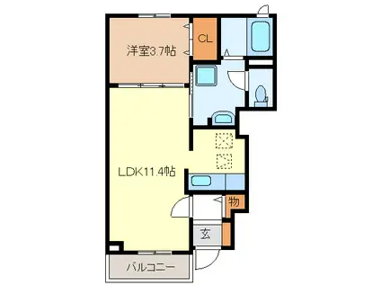 パインテールヴィレッジ(1LDK/1階)の間取り写真