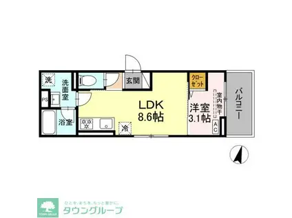 D PAINA 登戸新町(1LDK/2階)の間取り写真